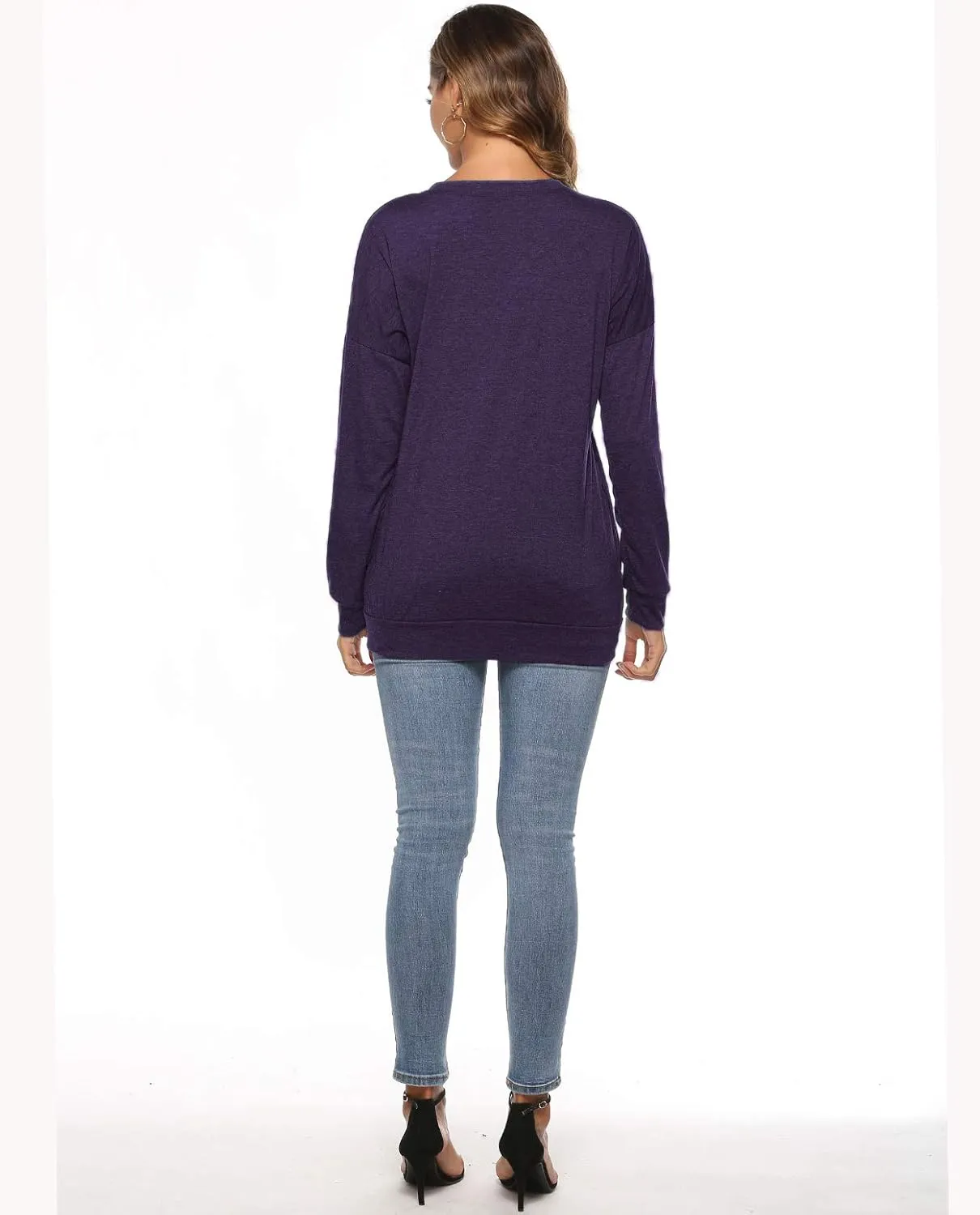 ZILIN Women's Casual Letter Print Crewneck T-Shirt Long Sleeve Tunic Tops Sweatshirt with Pockets