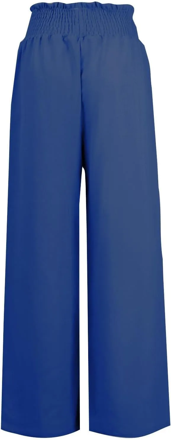 ZWRXW Linen Pants Women Summer Casual Palazzo Beach Pant Loose Lounge Pant High Waisted Adjustable Tie Knot Flowy Trouser